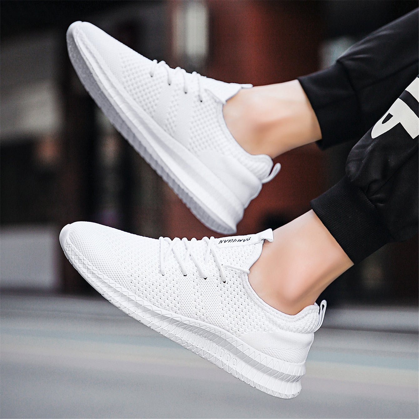 Men's Running Shoes Knit Breathable Lightweight Running Shoes Couple Outdoor Athletic Walking Sneakers, Spring And Summer